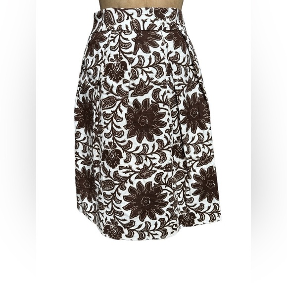 Talbots linen brown and cream floral A-line skirt size 10 - Picture 2 of 6